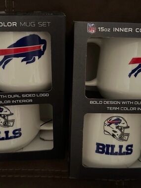 NFL Buffalo Bills White Ceramic Mug Set with Blue and Red Team Logos